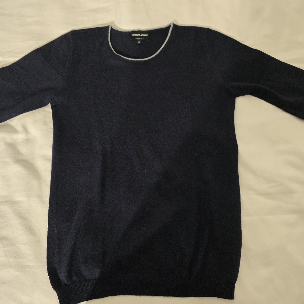Giorgio Armani Cashmere/Silk Blend Knit T-Shirt Sweater Blue 40 (Small)